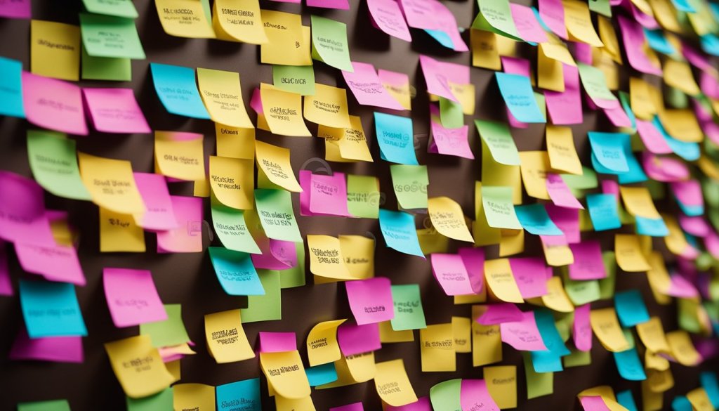 Many sticky notes posted on a wall